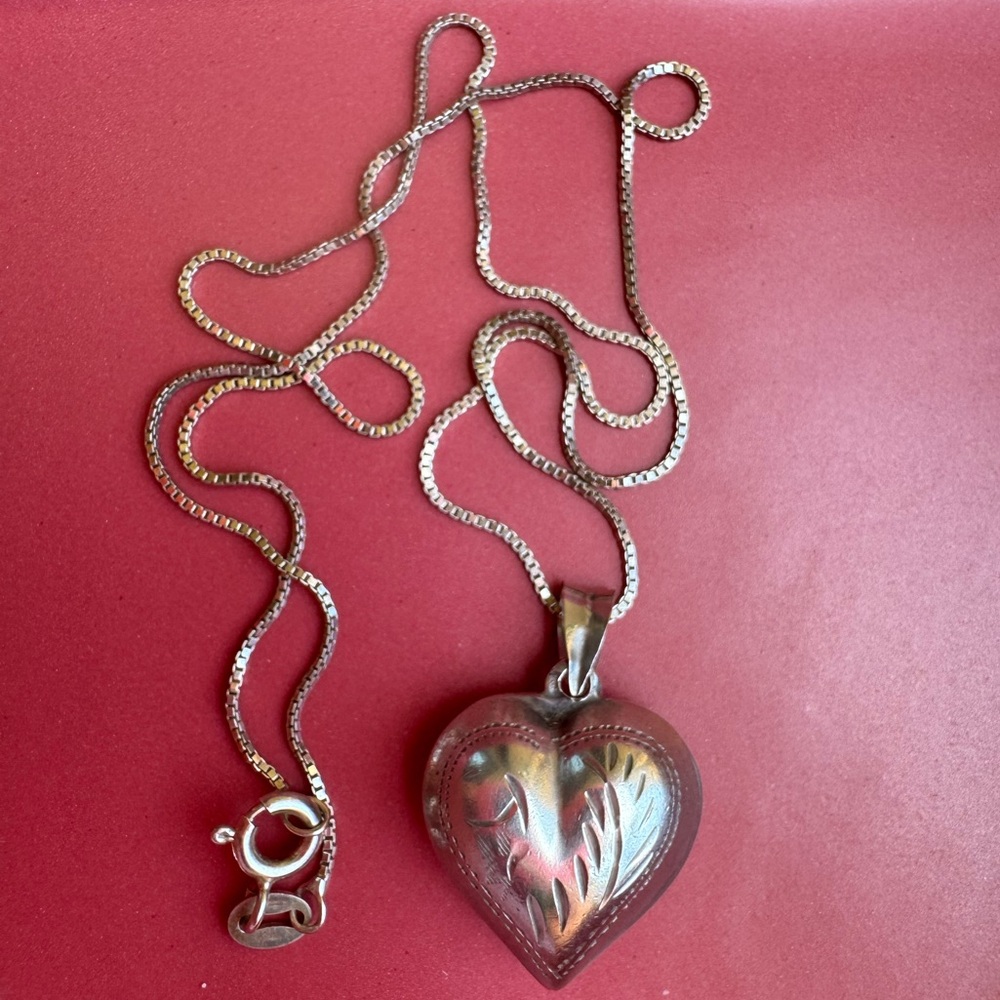 Vintage Sterling Silver Puffy Heart Necklace